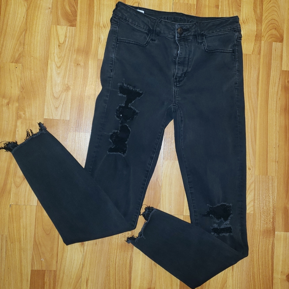 American Eagle Sz 8 L Hi Rise Black Skinny Jeans